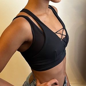 Black Graphic Laced Sports Bra